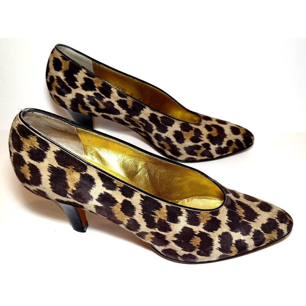 Vintage Anne Klein Leopard Print Leather Pumps 8.5 M Made in Italy